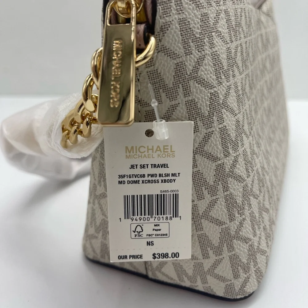 Michael Kors Jet Set Travel Med Logo Dome Crossbody XCROSS XBODY Powder Blush NW